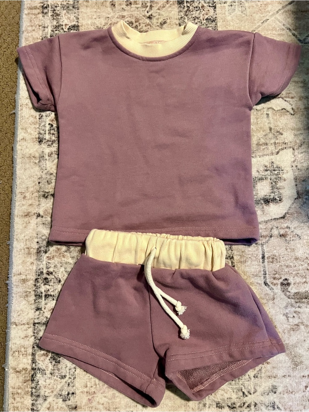 Kids Lavender Short-Sleeve Pajama Set with Cream Trim